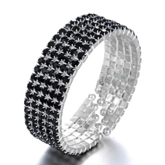 silver black Rhinestone Round Trendy Women 5 Rows Rhinestone Stretch Bangle Bracelet Wedding Bridal Wristband jewelry gift black