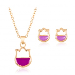 Gold Fashion Cat Shape Necklace Earring Jewelry Set cat