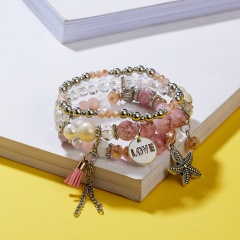 Rinhoo 3pcs Set beads Bracelets Bohemia starfish Love Tassel elasticity Bracelets Charm Jewelry Bracelet Gift 2019 For women pink