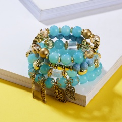 Rinhoo 4pcs Set Leaf Natural stone Bracelets & Bangles Charm Acrylic Beads Bracelets New design Women Bracelets Jewelry gift blue