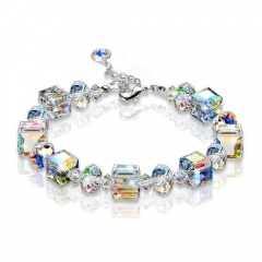 Rinhoo New colorful Crystal Beads Bracelet Sweet butterfly beaded Elastic Bracelet Bangle Charm Jewelry For Women girl bracelet Square