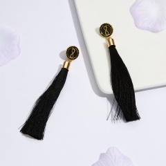Fashion Diamond 8 Word Infinity Long Tassel Earrings Black