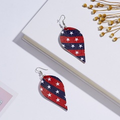 Fashion Earrings Flag Stars Leather Leaf Women Boho Ear Hook Earrings Holiday Red Blue Leaf