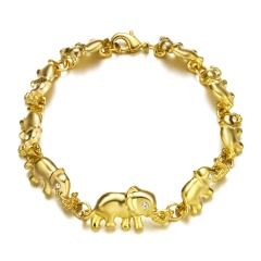 9 Elephant Beads Inlay Rhinestone bracelet Gold