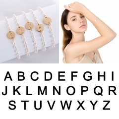Rinhoo New 26 Letter pearl Bracelet gold alloy initial letter pearl chain bracelet charm jewelry gift For women girls bracelet letter A