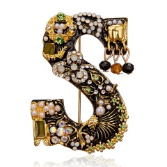 Rinhoo 4 Letters Design Luxury Pearl Brooches Women Lady Exquisite Statement Jewelry Gift Hot Sale Colorful Flower Pins Brooch S