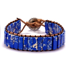 Imperial Jasper Gemstone Beads Retro Handmade Knit Boho Bracelets Width 1.5cm Blue