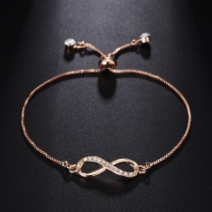 Rinhoo 8 shape Infinity Rhinestone Bracelet new fashion infinity silver alloy Adjustable chain bracelet Simple jewelry gift rose gold