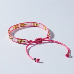 Rinhoo Bohemian Beaded Braided Rope Bracelet Multicolor small Beads Weave Chain adjustable bracelets jewelry gift for women girl pink