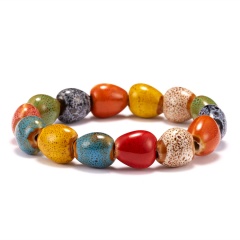 Boho Multicolor Flower Ceramic Elastic Beaded Bracelet Heart beads