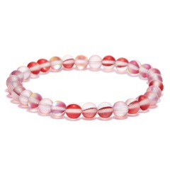 6mm Multicolor Frosted Moonstone Beads Elastic Bracelet Red