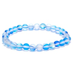 6mm Multicolor Frosted Moonstone Beads Elastic Bracelet Blue