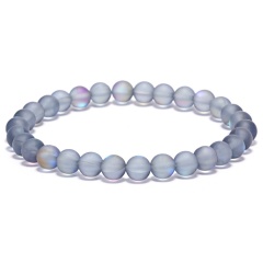 6mm Multicolor Frosted Moonstone Beads Elastic Bracelet Navy blue