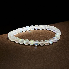 6mm Multicolor Frosted Moonstone Beads Elastic Bracelet White