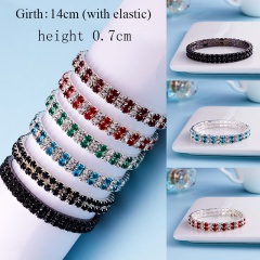2 Rows Crystal Rhinestone Stretch Bracelet Wristband Wedding Bridal Fashion Jewelry HOT Black&Silver