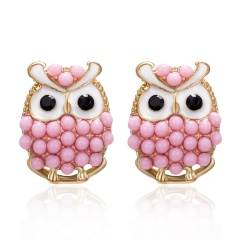 Fashion Diamond-Studded Owl Earrings Pink