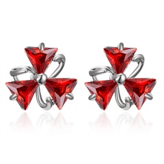 3 Color Zircon Stud Earrings Geometric Crystal Earring Jewelry for Women Girls Red