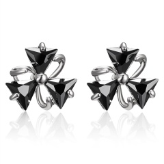 3 Color Zircon Stud Earrings Geometric Crystal Earring Jewelry for Women Girls Black