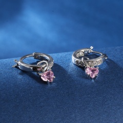Circle Dangle Earrings Crystal Heart Ear Stud Womens Fashion Jewelry Pink