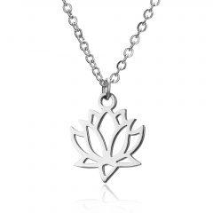 Silver Stainless Steel Animal Cat Elephant Pendant Necklace Fashion Jewelry Gift Lotus Flower