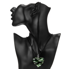 Handmade Lampwork Murano Glass Heart StripePendant Necklace Green
