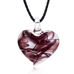 Handmade Lampwork Murano Glass Heart StripePendant Necklace Purple