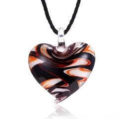 Peach Heart Striped Glass Necklace Orange