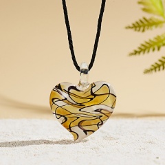 Fashion Lampwork Murano Glass Heart Pendant Necklace Yellow
