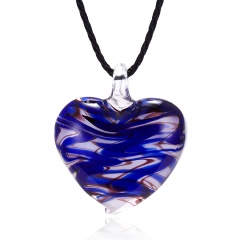 Fashion Lampwork Murano Glass Heart Pendant Necklace Dark Blue