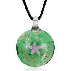 Handmade Lampwork Murano Glass Round Starfish Pendant Necklace Green