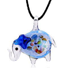 Fashion Handmade Lampwork Murano Glass Elephant Pendant Necklace Dark Blue
