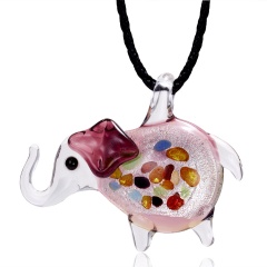 Fashion Handmade Lampwork Murano Glass Elephant Pendant Necklace Purple