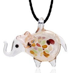 Fashion Handmade Lampwork Murano Glass Elephant Pendant Necklace Yellow
