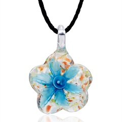 Handmade Lampwork Murano Glass Flower Pendant Necklace Women Jewelry Blue