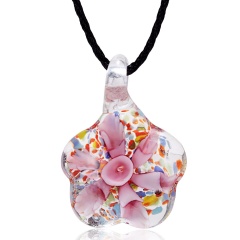 Handmade Lampwork Murano Glass Flower Pendant Necklace Women Jewelry Pink