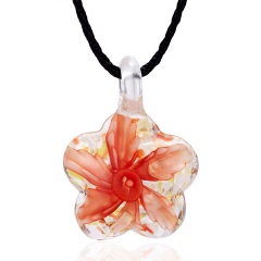 Handmade Lampwork Murano Glass Flower Pendant Necklace Women Jewelry Red