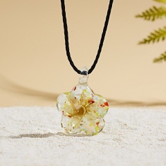 Handmade Lampwork Murano Glass Flower Pendant Necklace Women Jewelry Yellow