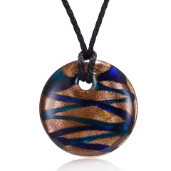 Handmade Lampwork Murano Glass Colorful Round Stripe Pendant Necklace Blue