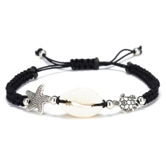 Rinhoo seashell Weave Rope bracelet Turtle starfish beads adjustable Bracelet charm bohemian beach jewelry gift for women girls black