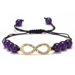 Rinhoo Infinity Natural stone beaded Bracelet alloy Rhinestone 8 shape stone beads Weave Rope adjustable bracelet charm jewelry purple