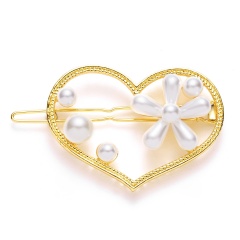 Fashion girls Hollow love flower pearl geometric oval star round hairpin heart