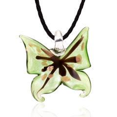 Handmade Lampwork Murano Glass Butterfly Pendant Necklace Green