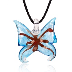 Handmade Lampwork Murano Glass Butterfly Pendant Necklace Blue
