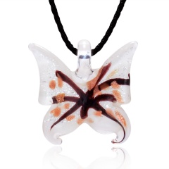 Handmade Lampwork Murano Glass Butterfly Pendant Necklace White