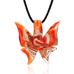Handmade Lampwork Murano Glass Butterfly Pendant Necklace Orange