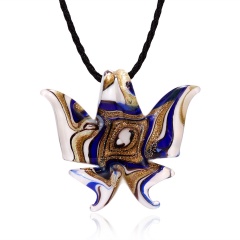 Handmade Lampwork Murano Glass Butterfly Pendant Necklace Dark Blue