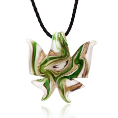 Handmade Lampwork Murano Glass Butterfly Pendant Necklace Light Green