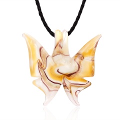 Handmade Lampwork Murano Glass Butterfly Pendant Necklace Yellow