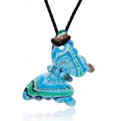 Lampwork Glass Butterfly Pendant Necklace Boho Women Jewelry Dark Blue&Green