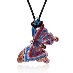 Lampwork Glass Butterfly Pendant Necklace Boho Women Jewelry Blue&Purple